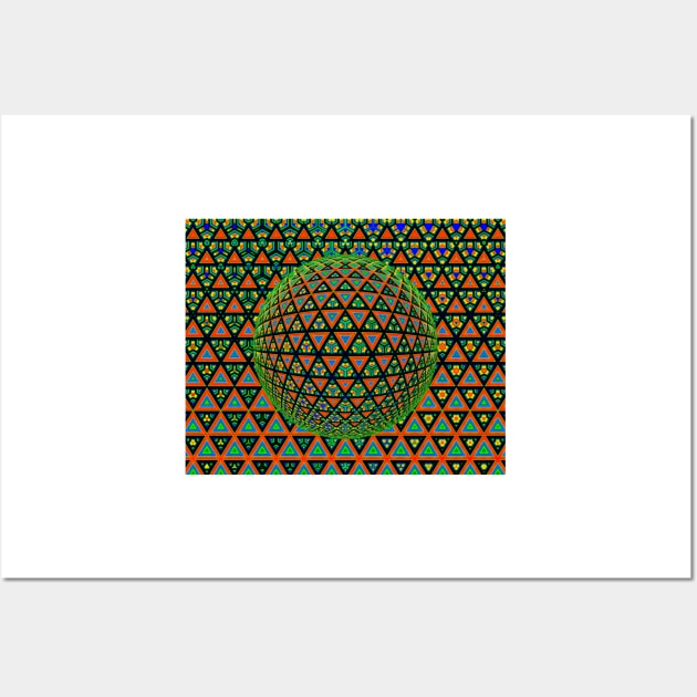 vivid multi-coloured triangular design over a 3D sphere similar shaped mosaic tiles Wall Art by mister-john